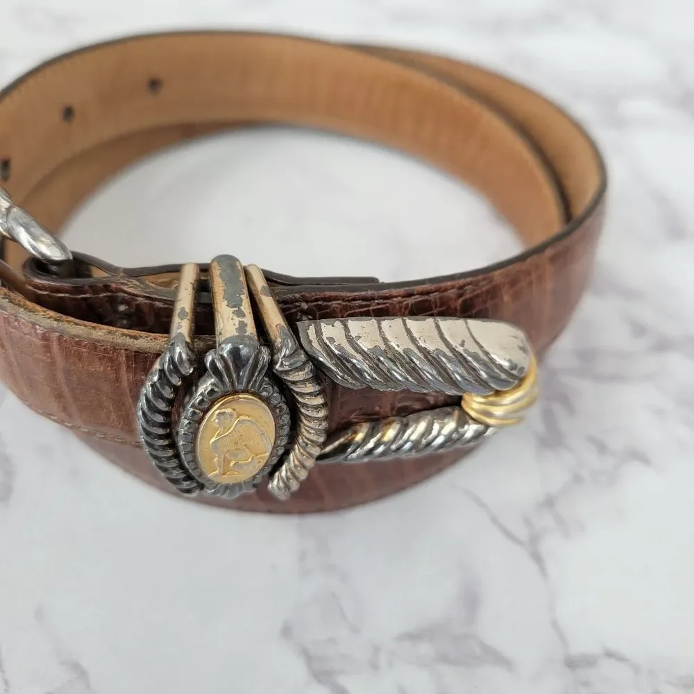 Brighton Museum Pegasus Sphinx Leather Belt With Coin Conchos Vintage